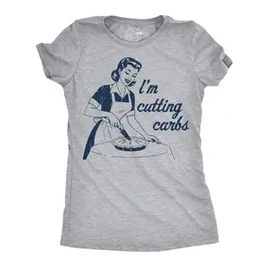 Womens Funny T Shirts Im Cutting Carbs Sarcastic Thanksgiving Graphic Novelty Tee For Ladies Funny Womens T Shirts Cute Vintage Fashion Casual Ladies T-Shirt Gift Thanksgiving Tops for Women Funny Food Top Light Grey