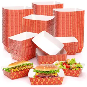 200 Pack 2 Lb Paper  Trays, Heavy-Duty   with Hamburger ,  Resistant Cardboard Nacho Tray, Disposable Paper  for Serving Popcorn Snacks BBQ Hot Dogs