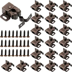 20 Pcs Double Roller Cabinet Door Latch and Catch Hardware, Cabinet Latches with Spear Strike for Closet Kitchen Doors (Brown Antique Copper)