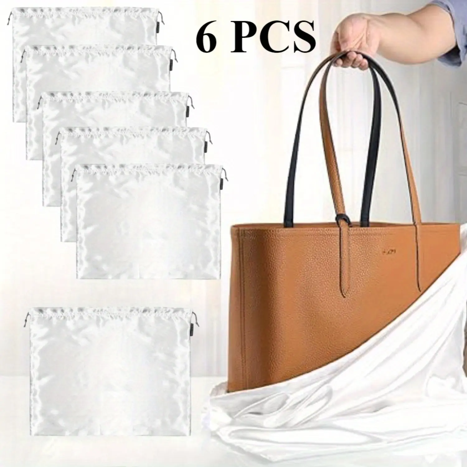 Luxury Silk Dust Bags Set 6 Pack Portable Dustproof Drawstring Bags for Handbags Purses Shoes Boots Travel Storage Pouch Halloween Decor Party Gifts