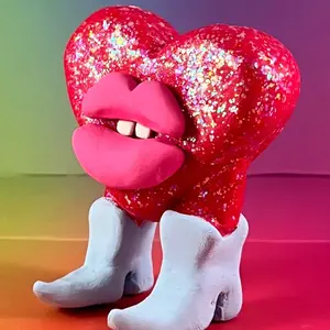 BERLINbyHand Galactic Glitter Heart Alien, Alienglow, Miniature Handmade Clay Alien Figurine, Cute Desk Buddy, Unique Polymer Clay Alien Decor