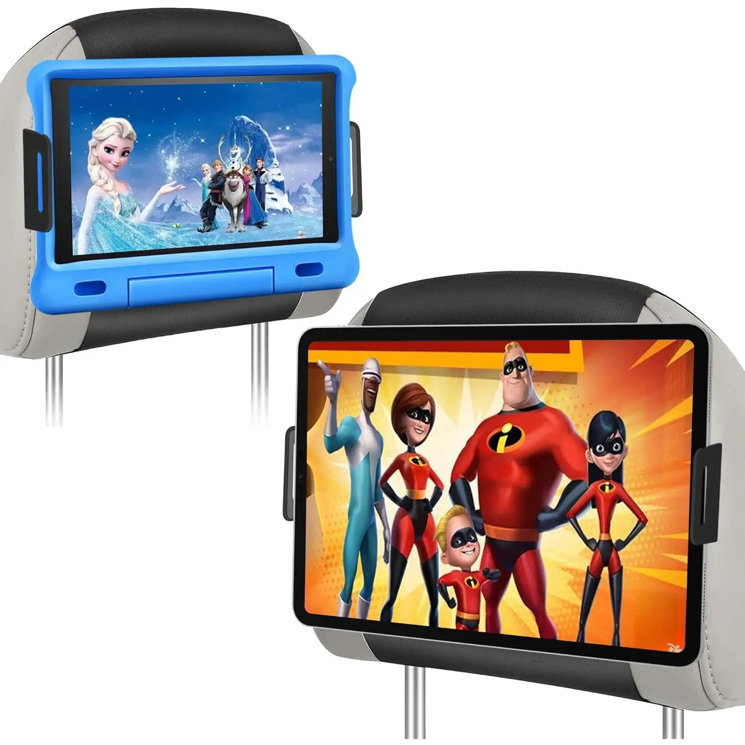 2-Pack Universal Car Headrest Tablet Holder - Rubber Anti-Slip Strap, Velcro-Secured Synthetic Board, 360-Degree Rotatable Space Saver, Easy Installation for Backseat Reading, Fits 4.7"-12.9" iPad/Kindle, Road Trip Essential