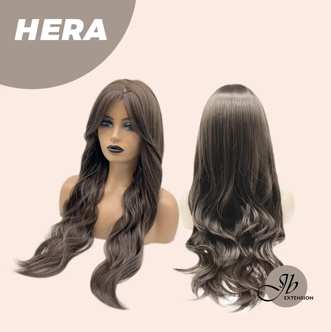 JBEXTENSION 28 Inches Long Wave Cold Brown Wig with Bangs HERA