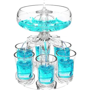 Party Drink Shot Dispenser with 6 Shot Glasses Set Acrylic Holder Drinking Game Tool Family Gathering Bar Wine Glass Set