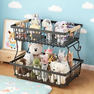 1pc,Metal storage basket,Multifunctional portable storage rack,Removable stacked storage basket,Double tiers,With hooks,Doll figure storage rack,Fruit and vegetable baskets,Seasoning rack,Suitable for bedrooms, kitchens, bathrooms