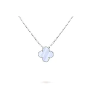 Pre-owned Van Cleef &Arpels Vintage Alhambra pendant, rhodium plated 18K white gold, chalcedony.