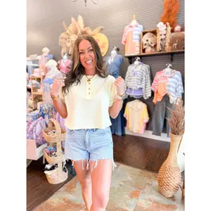 Billie Button Detail Top- Butter Yellow