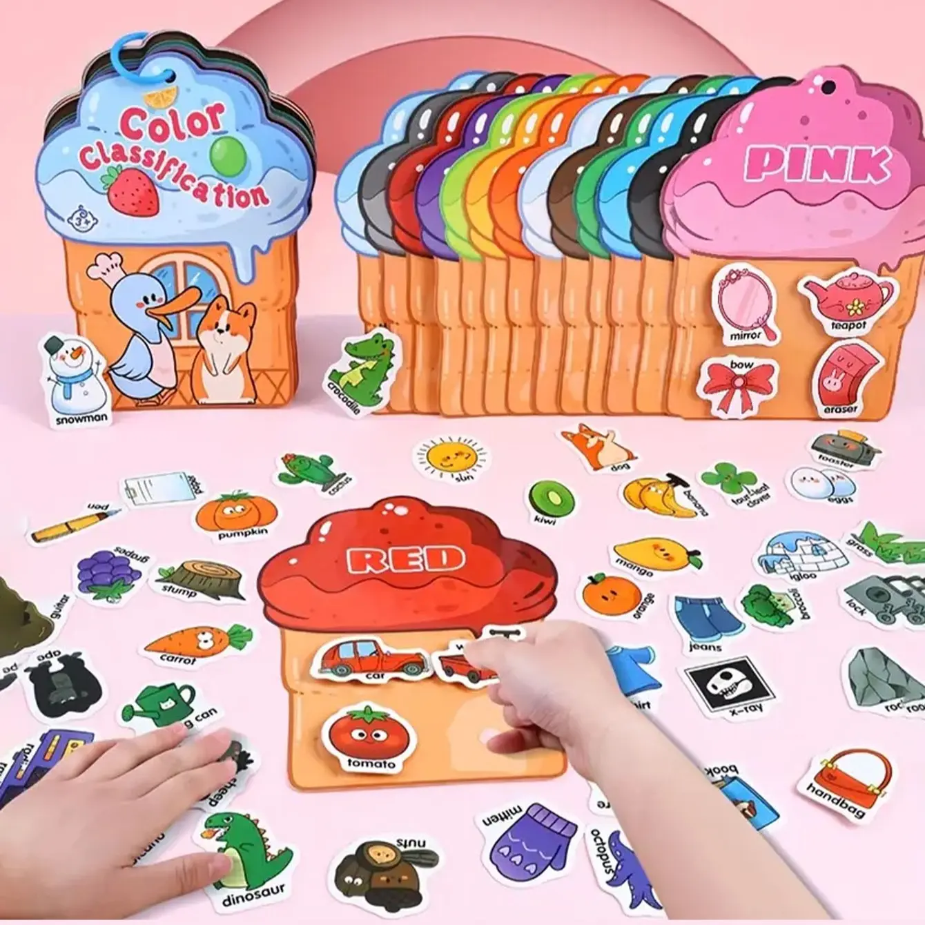 Interactive Busy Book Toy, Reusable Sticker Learning Game, Preschool Learning Tool, Color Shape Matching Word Cognitive Fun Gift for Kids Aged 3+, Travel Friendly