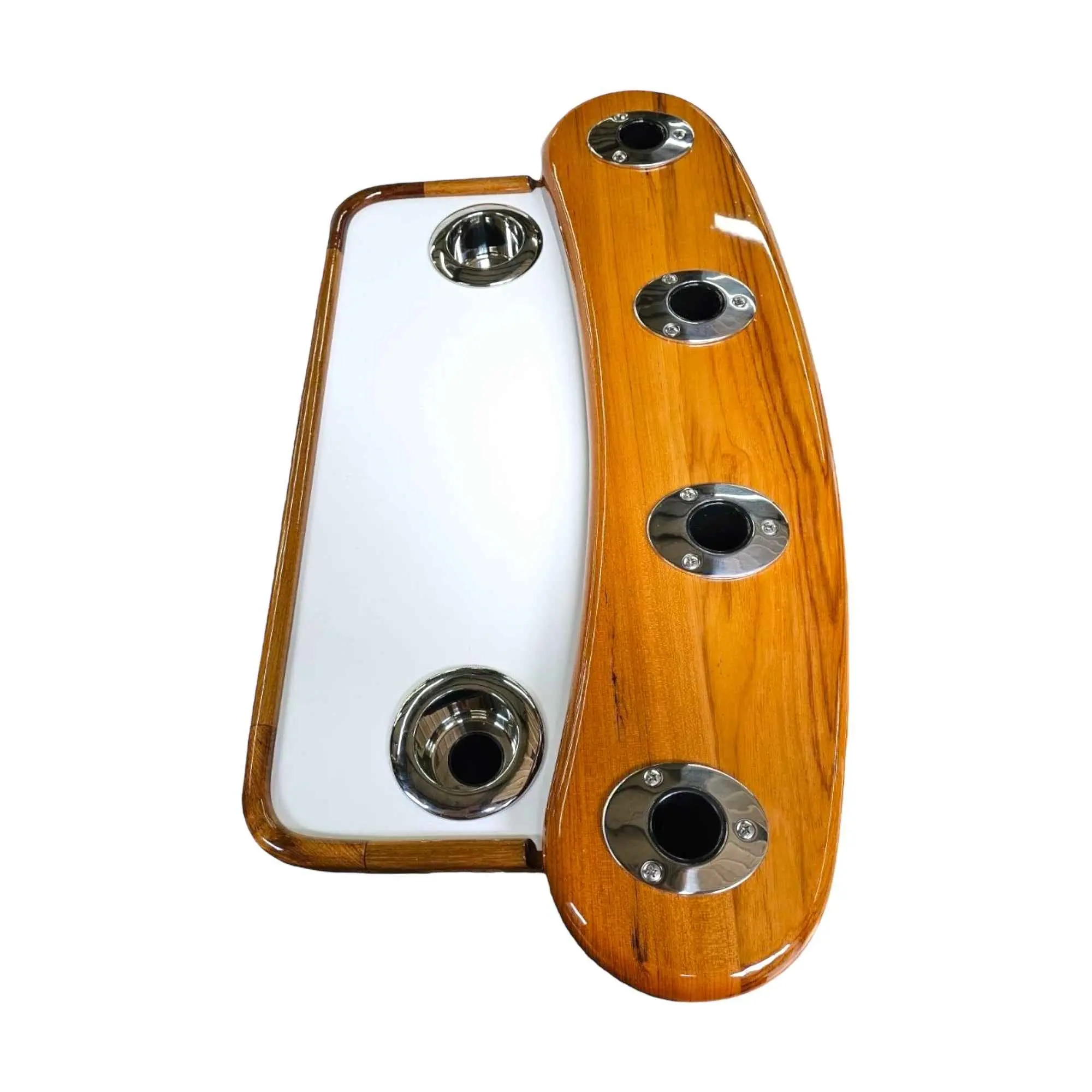 4 Rod Holder Teak Rocket Launcher with Oversize Bait Tray