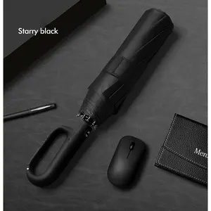 Ring Buckle Automatic Umbrella, Reflective Safety Strips, Durable Windproof, Reverse Auto Open, Travel Portable, Compact Foldable
