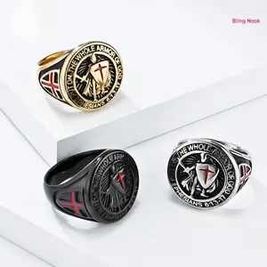 Vintage Knights Templar Shield Cross Titanium Steel Ring Personality Fashion Hand Jewelry