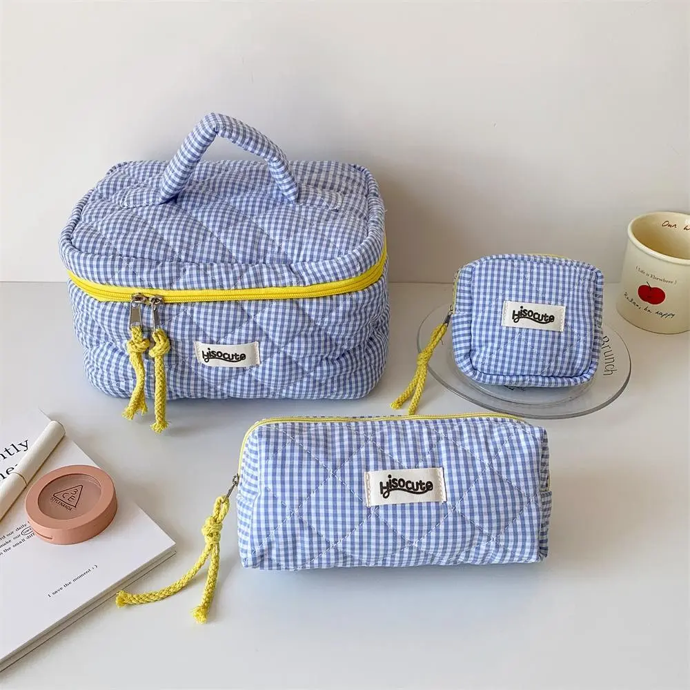 Colorful Gingham Pattern Storage Bag Set, 3 Counts/set Make Up Sundries Storage Bag with Handle, Portable Travel Storage Bag for Indoor & Outdoor, Travel Cosmetic Bags, Makeup Bags, Zip, Travel Essentials, Gifts For Women