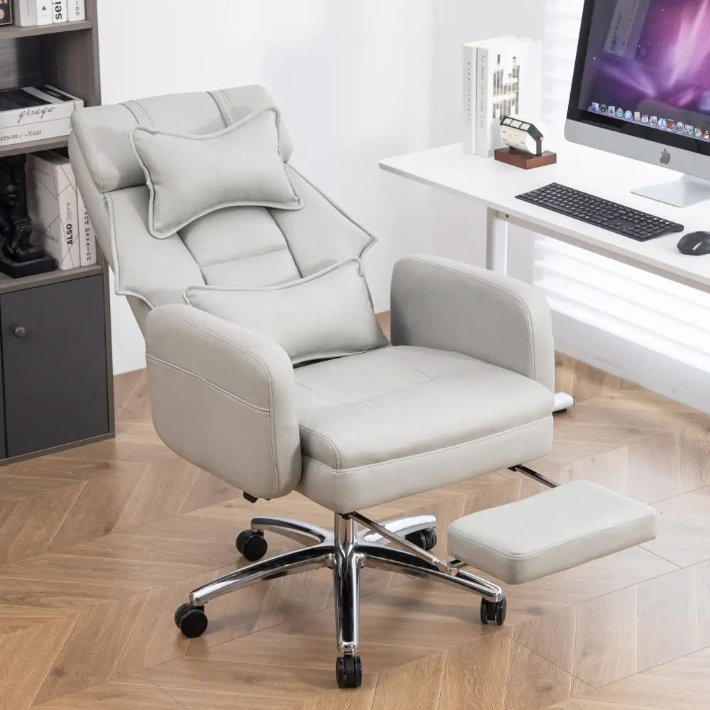 Adjustable Ergonomic Swivel Office Chair, Tech Leather High-Back Model with Lumbar Support & Headrest, 155° Reclining Sedentary-Comfort Boss Computer Chair (Color: Dark Grey), Adjustable Ergonomic Chair