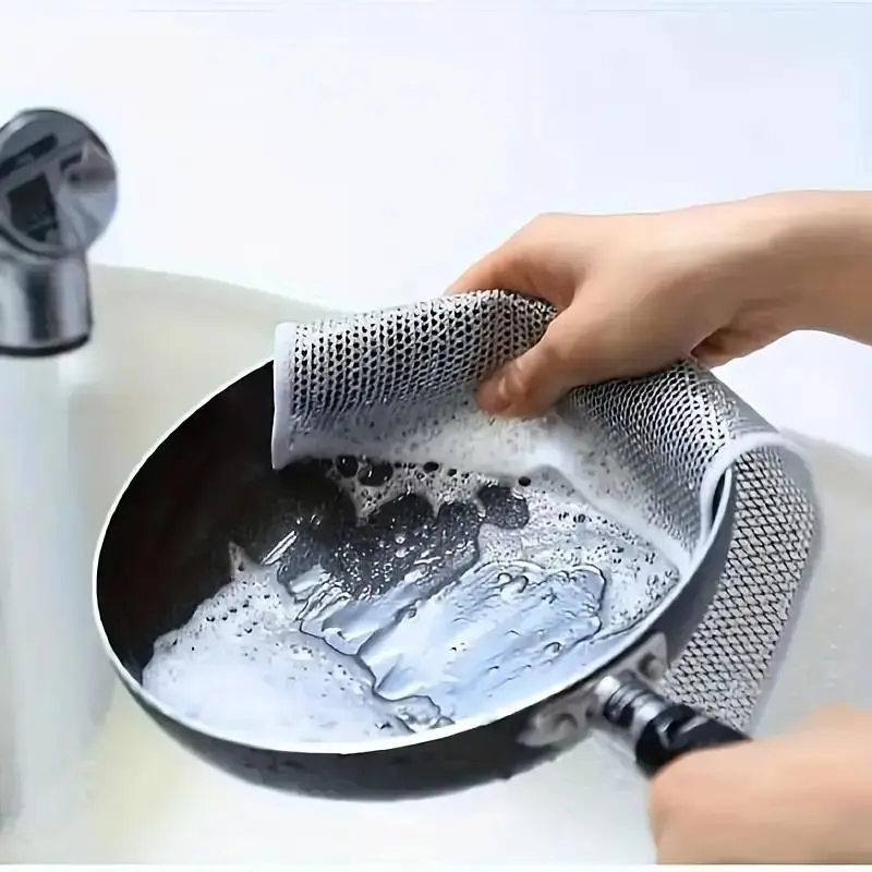 10pcs Reusable Metal Steel Wool Wire Sponges - Durable, Non-Stick Oil Silver Wire Cloths for Camping, Sink, Dish Cleaning
