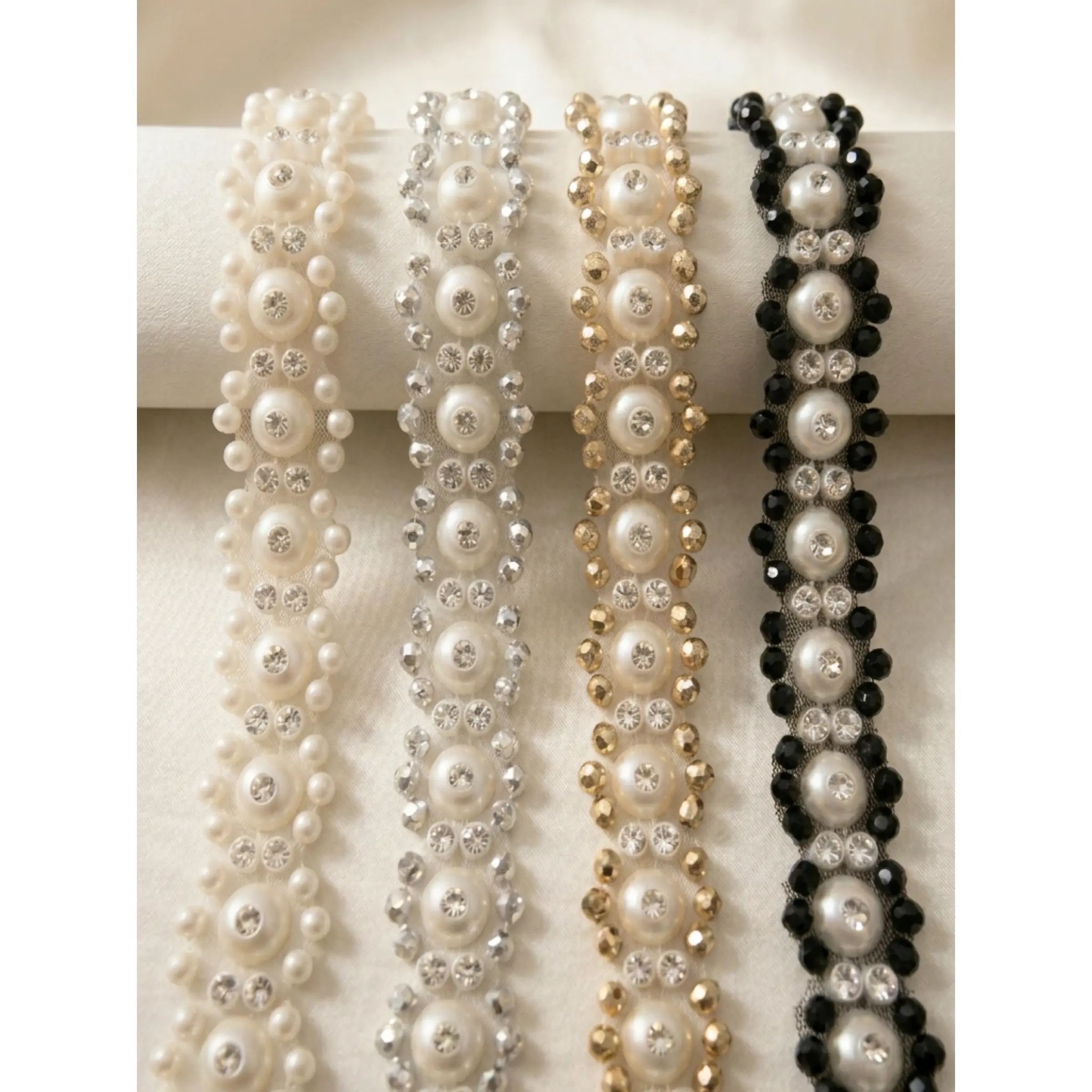 Self Adhesive Pearl Rhinestone Trim – Beaded Trim, DIY Clothing Embellishment, Bridal Applique, Crystal Trim, Made in USA