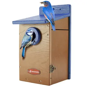 Kingsyard Spring Nesting 2026 Recycled Plastic Bird House Predator Guard Nesting Box with Clear View Panel Bluebird Wren Swallow Decor - Wood