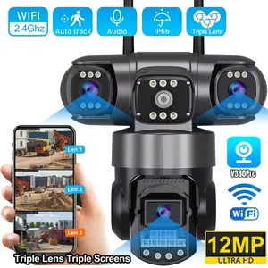V380 Pro Triple Lens WiFi Ip Camera, 15mp Outdoor CCTV Waterproof Night Vision, Ptz Security Home Surveillance, Ai Motion Detection