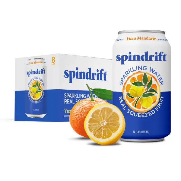 Spindrift Yuzu Mandarin Sparkling Water – Real Squeezed Fruit, 12 fl oz Cans, 8 Pack