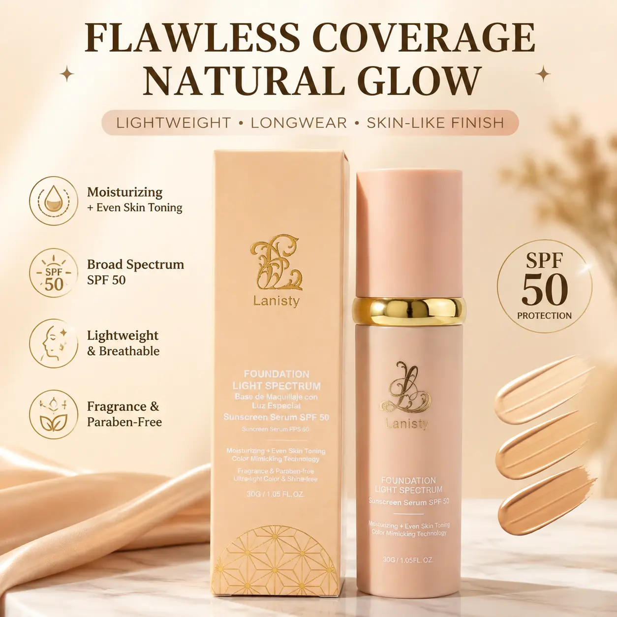 4 in 1-Light Spectrum Color Changing Foundation Gentle Formula Moisturizer Fragrance Foundation Long Lasting ，Concealer,Hydration Matte FinishSeamless Concealment     concealer Makeup Flawless