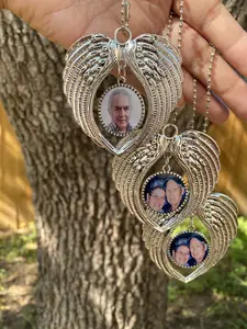 Custom Photo Rear View Mirror Hanger Angel Wings Memory Ornament