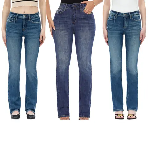 BlueMoment Women High-Waisted Stretch Jeans Retro Style Regular Dark Blue | Stretch Fabric for Comfortable '90s Vintage Street Wear Fashion Casual Denim Pant All-In-One Simple Full-Size Straight-Leg Slacks Designed