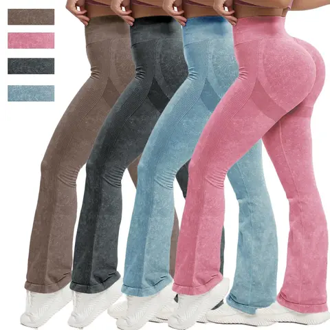 Women's Seamless Nylon Criss Cross Waist Flared Workout Leggings - Quick Dry, Butt-Lifting Athleisure Gym Clothes for Yoga, Gym Fitness Pants