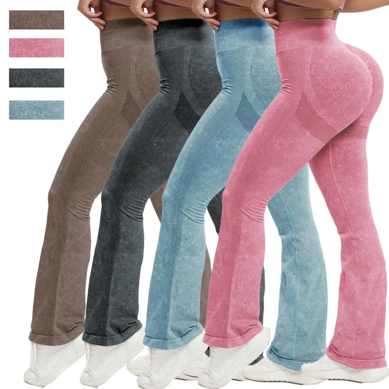 Women's Seamless Nylon Criss Cross Waist Flared Workout Leggings - Quick Dry, Butt-Lifting Athleisure Gym Clothes for Yoga, Gym Fitness Pants