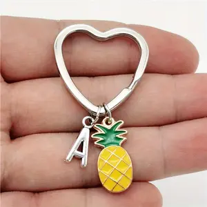 [Initial Keychain] Pineapple Keychain | 26 Letters Initial | Heart Keyring | Best Friends Gifts