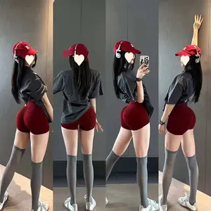 Fitness shorts three-point medium-high waist high-elastic hip elastic knitted peach thread fitness shorts