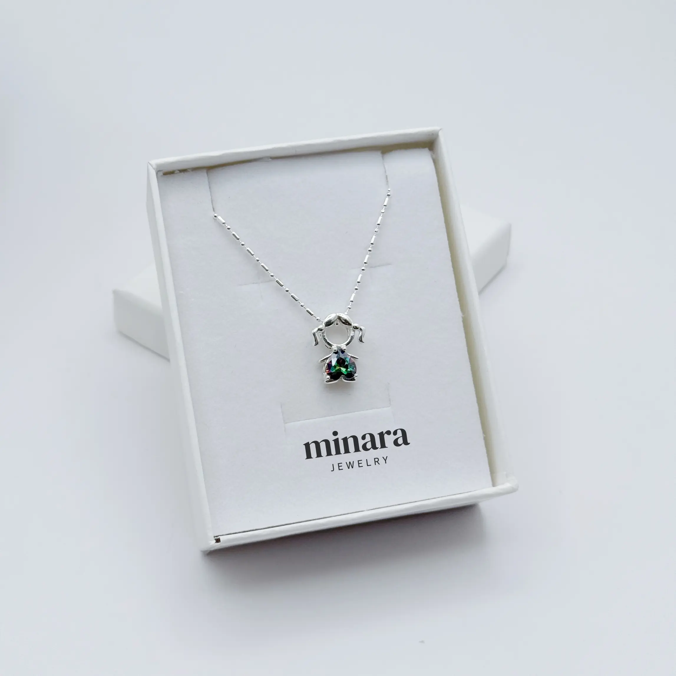 950 Silver Girl's Pendant in Zirconia with Semicolon Chain 18 inches