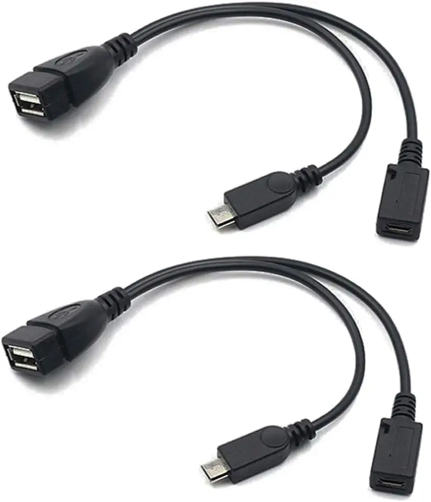 SGElectronix 2-in-1 Micro USB to USB OTG & Power Adapter Cable - 2-Pack Black, Compatible with Fire Stick, PlayStation Classic, Phones