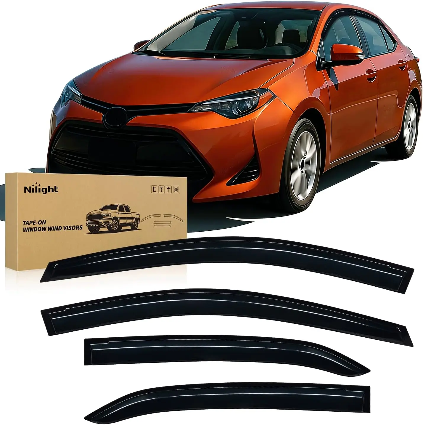 Nilight 4PCS Tape-On Automotive Side Window Visors - Out-Channel Rain Guards, Modified Acrylic Fog Prevention Wind Deflectors, Exterior Accessories for Toyota Corolla 2009-2019