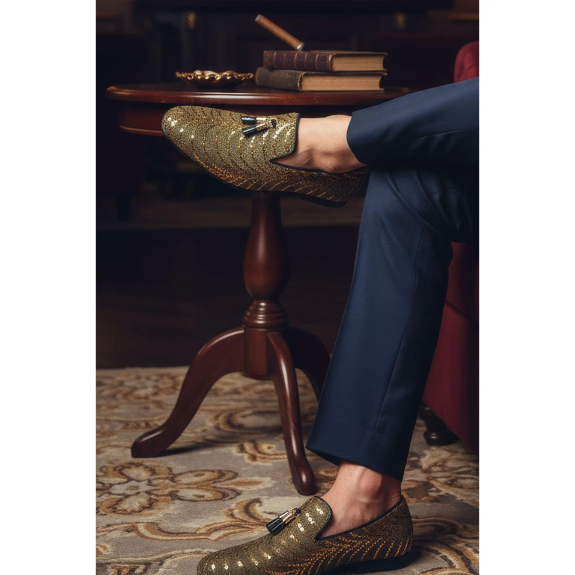 Barabas Men's Gold Sequin Tassel Loafers - Western Slip On, Comfortable Flat Shoes with Memory Foam Insole for Walking & Bedroom Use Footwear Boy Slipon