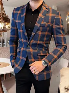 Men's Plaid Suit Jacket, Formal & Casual Style, Woven Fabric, Moderate Thickness, Perfect for Spring & Fall Seasons, Suit Coats Work