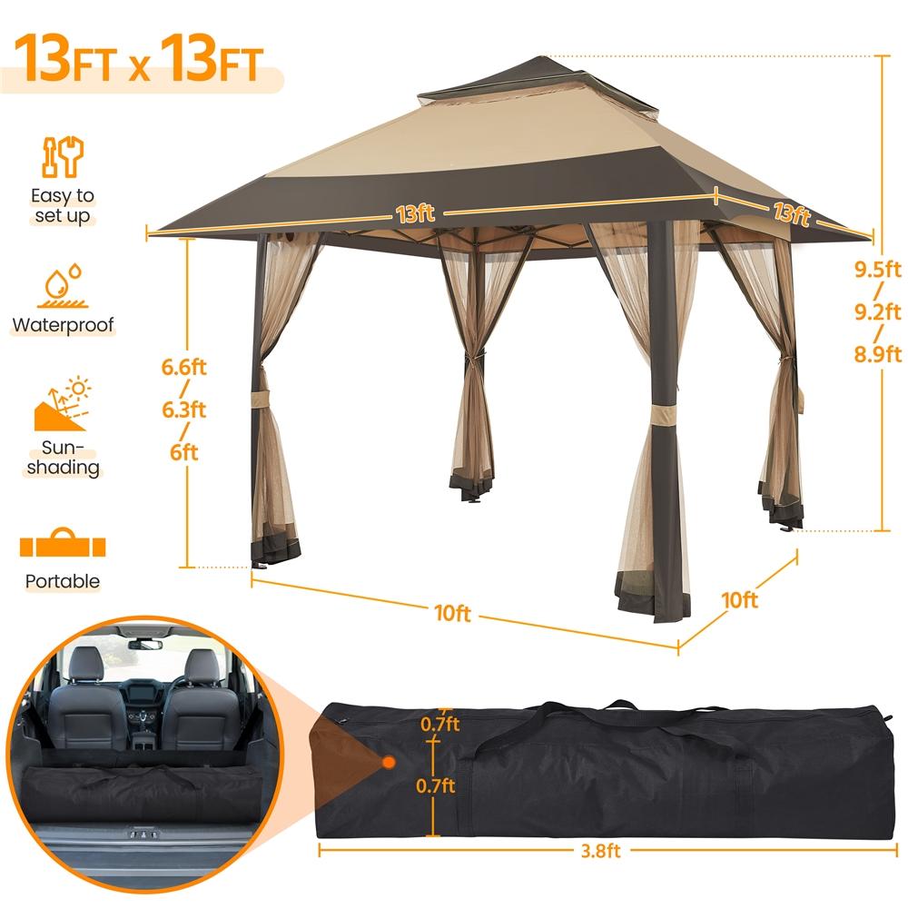 【On Sale】 Yaheetech Pop Up Gazebo Outdoor Canopy Shelter, Instant Patio Gazebo Sun Shade Canopy Tent with 4 Sandbags, Double Tiers & Mesh Netting for Lawn, Garden, Backyard & Deck