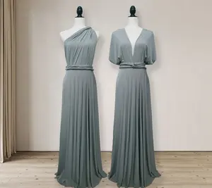 Silver Grey Bridesmaid Dress - Light Grey Infinity Dress, Convertible Wrap Dress, Fits Comfortable Knit Fabric, Long Ball Gown for Prom