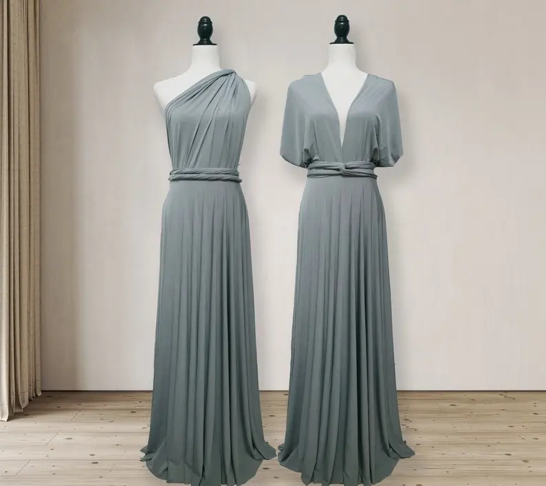 warm grey bridesmaid dresses Modest Light Grey Mermaid Long Bridesmaid Dresses Plus Size ARD1835 main image 0