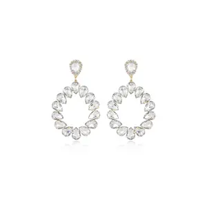 Ettika Ring It In Crystal Earrings – 18k Gold Plated Brass Statement Earrings with Glass Crystals for Bold Glamour