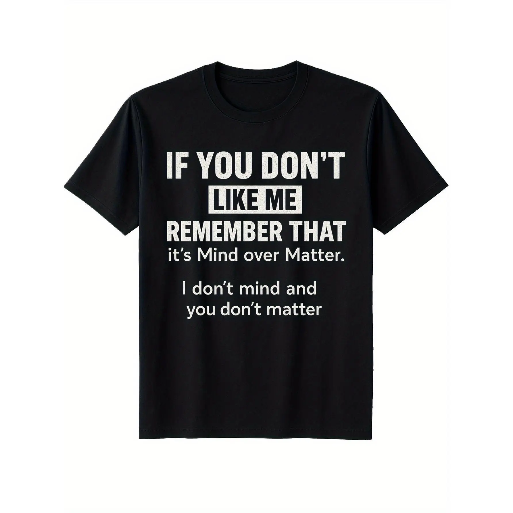 Men's Inspirational "Mind Over Matter" T-Shirt - Bold White Text Short Sleeve Top, Lightweight Breathable Crew Neck Gym Shirt, Machine Washable Black Sportswear, Durable Pattern Design, Casual Wear