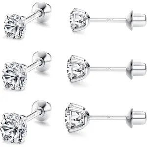 MILACOLATO Multi-Size 3MM/4MM/5MM Screw Back Earrings, Hypoallergenic Sparkly Look Cubic Zirconia Daily Wear Jewelry for Women (Ages 36+ Months) summerwins