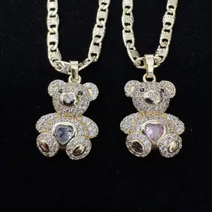 Bear Necklace 14k Gold Plated Teddy Bear Charm With Heart