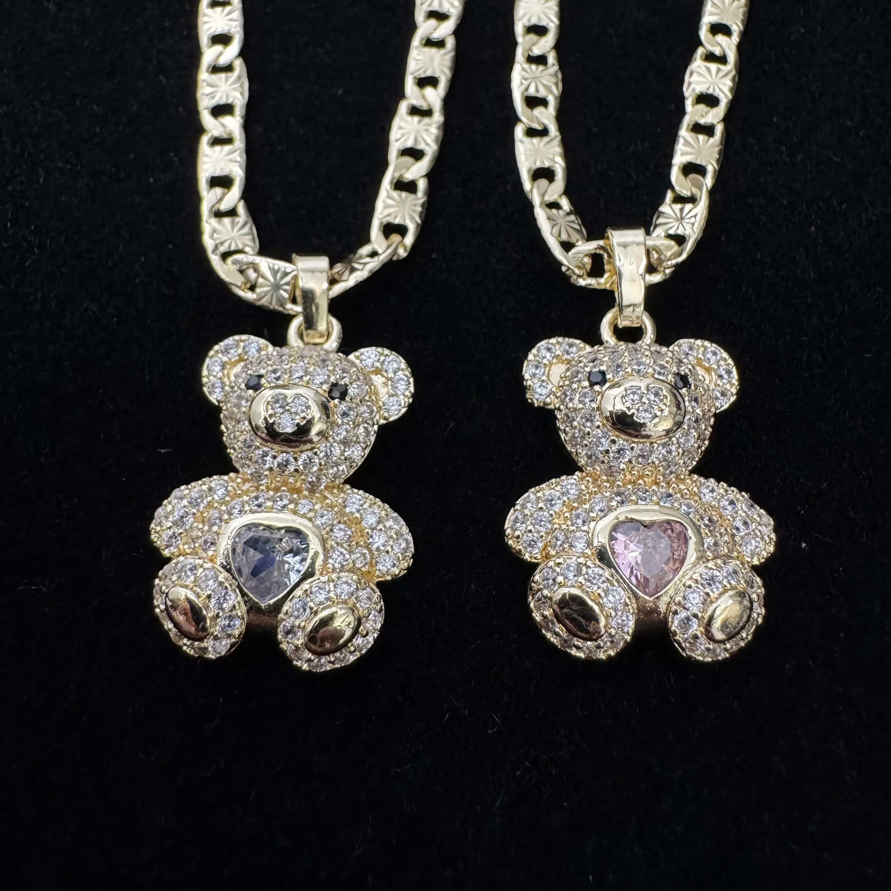 Bear Necklace 14k Gold Plated Teddy Bear Charm With Heart Bear Necklace 14k Gold Plated Teddy Bear Charm With Heart