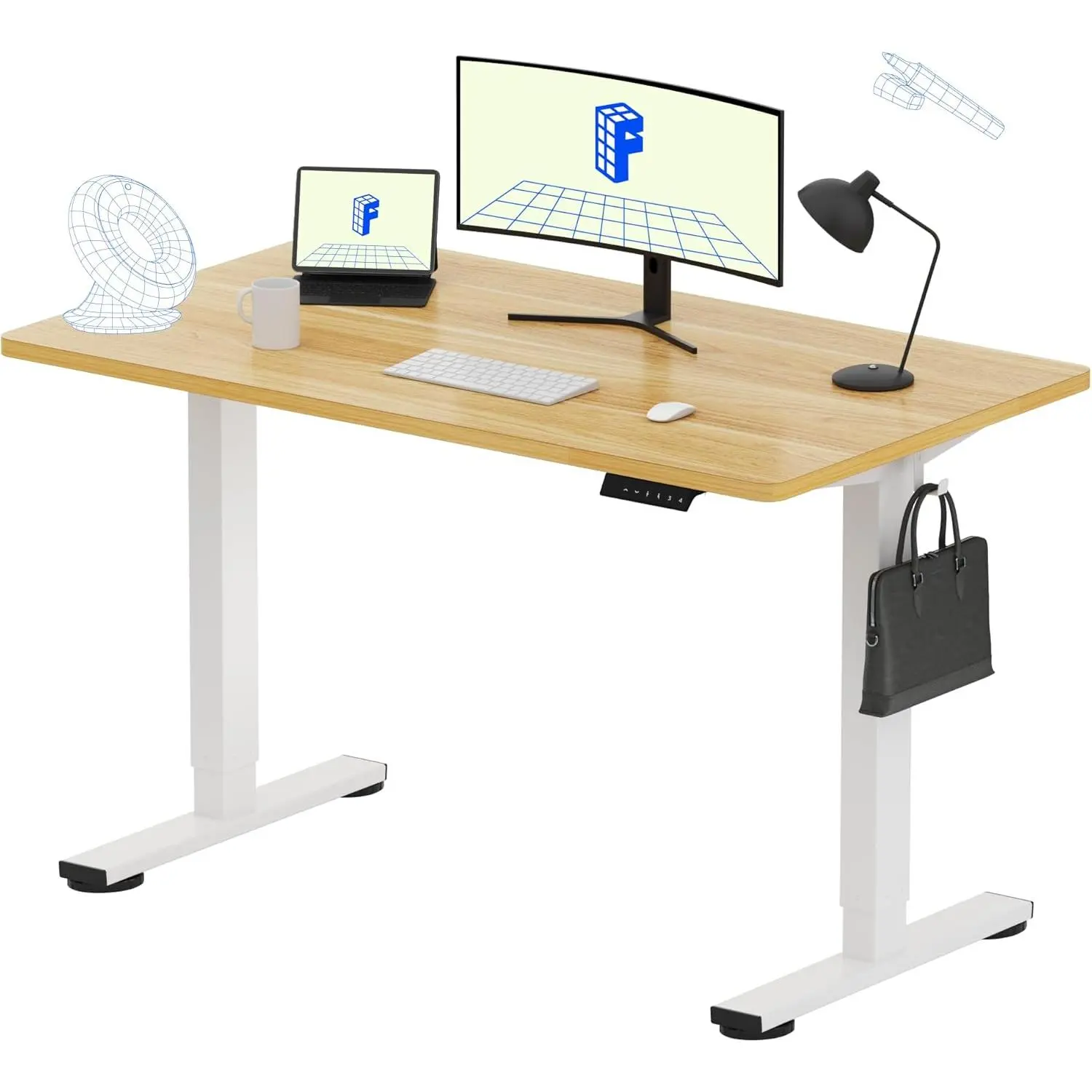 FLEXISPOT EN1 Whole-Piece Standing Desk, 48 x 24 Inches Height Adjustable Desk Stand up Desk Home Office Table for Computer Laptop (White Frame + Maple Desktop)