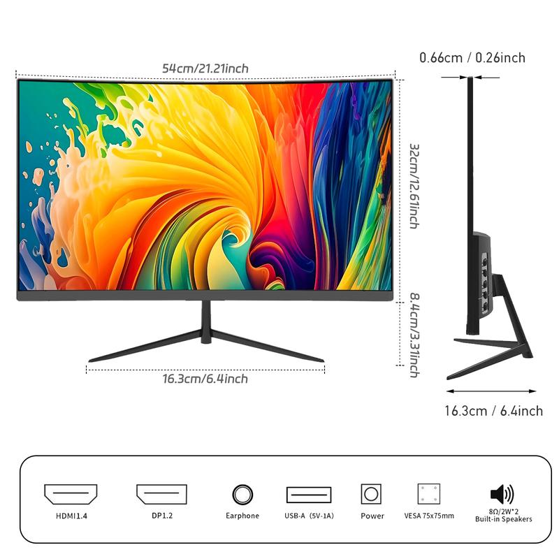 REHISK 24"Slightly curved Gaming Monitor – 180Hz FHD IPS, 1ms, FreeSync, Built-in Speakers, Borderless Design, HDMI & DP for PC, PS5, and Xbox