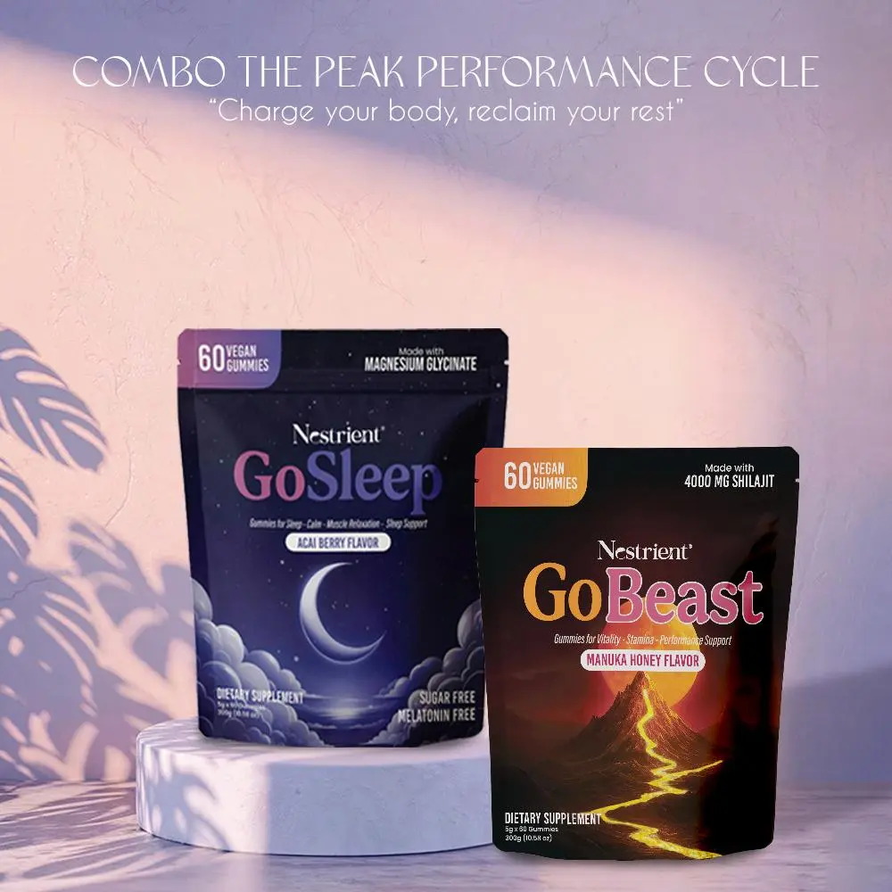 Nestrient GoSleep & GoBeast Performance Bundle, Natural Fitness Dietary Supplement, Ultimate Recovery, Energy Cycle Support, Stress Relief, Ashwagandha Sleep Blend, for Active Lifestyles