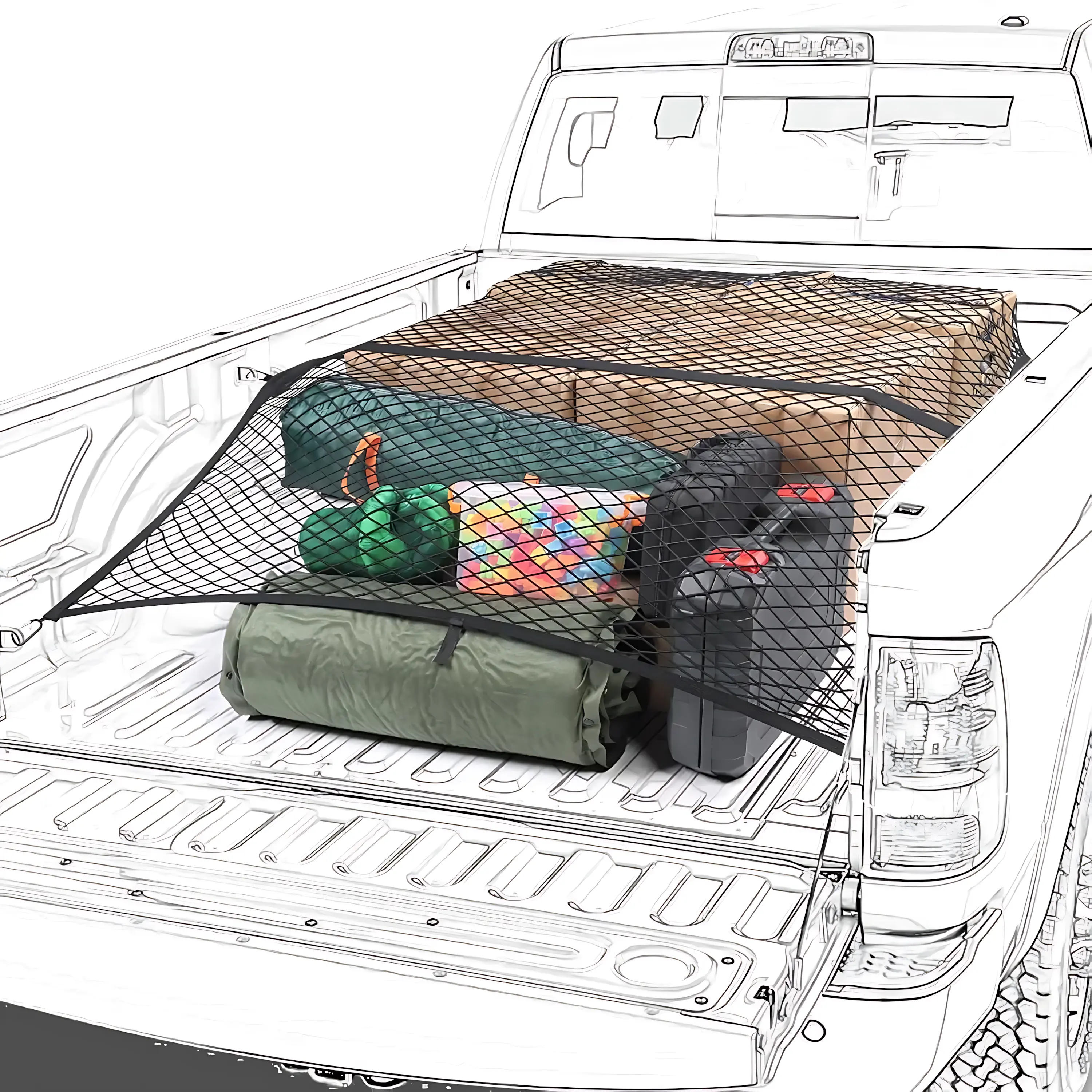 Heavy Duty Cargo Net – Stretchable Truck Bed Mesh Organizer with Secure Tie-Down Storage for Pickup Trucks, SUV, ATV, UTV, Trailer & Boat. Elastic Cargo Net Cover for Hauling Gear, Luggage, Tools, Camping Equipment, Furniture & Outdoor Travel Essentials