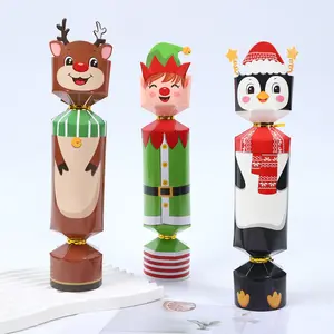 24pcs - Christmas gift bag/gift box, round cute animal paper box, nutcracker candy biscuit folding box, party gift packaging box, souvenir bag