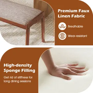 COSTWAY - 45 Inch Farmhouse Backless Bench with Rubber Wood Legs and Fabric Padded Seat-Beige