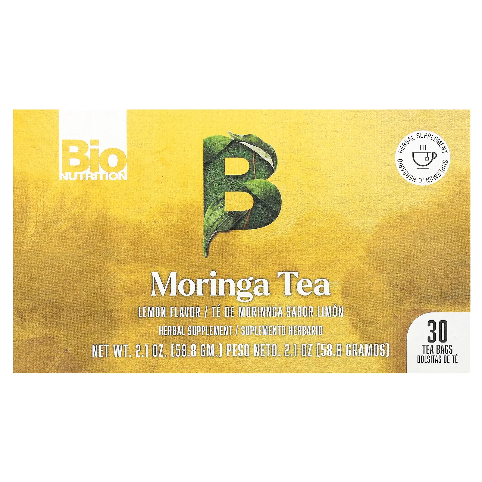 Bio Nutrition Moringa Tea, Lemon, Caffeine Free, 30 Tea Bags, 2.1 oz (58.8 g)