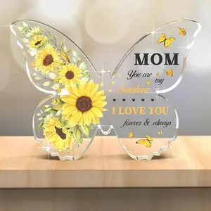 Perfect Gift for Mom, Butterfly Sunflower Acrylic Decorative Plaque, Acrylic Plaque Sign, Acrylic Desktop Decoration, Birthday Christmas Thanksgiving Mother's Day Present, Heartfelt Message